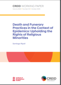 Front cover for WP 3 Death and Funerary Practices in the Context of Epidemics Upholding the Rights of Religious Minorities