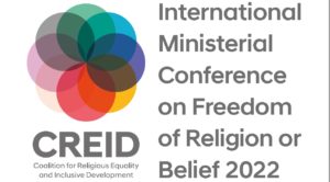 CREID vertical logo next to the words International Ministerial Conference on Freedom of Religion or Belief